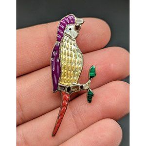 Sterling Silver 925 Signed NW Multi Stone Inlay Parrot Bird Pendant Brooch Pin